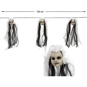 Set van 3x stuks feestdecoratie slinger met horror meisjes poppen hoofdjes 150 cm - Halloween versiering