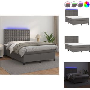 vidaXL Boxspring Luxe Kunstleren Bed Grijs 203x144 cm - Met Verstelbaar Hoofdbord - LED Verlichting - Pocketvering Matras - Huidvriendelijk Topmatras - Bed