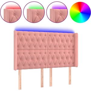 vidaXL - Hoofdbord - LED - 147x16x118/128 - cm - fluweel - roze
