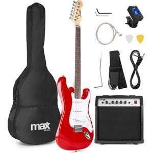 Elektrische gitaar met gitaar versterker - MAX Gigkit - Perfect voor beginners - incl. gitaar stemapparaat, gitaartas en plectrum - Rood