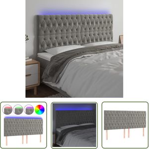 The Living Store Hoofdbord LED 180x7x118/128 cm fluweel lichtgrijs - Hoofd Bord - Led Hoofdbord - Velvet Hoofdbord - Grijs Hoofdbord - Beddecoratie