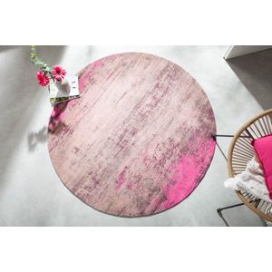 Vintage tapijt MODERN ART 150cm beige roze gewassen rond used look - 41261