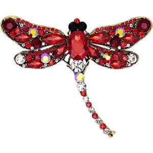 Broche Sierspeld Libelle Dragonfly Rood 9 cm / 6.8 cm / Rood Goud