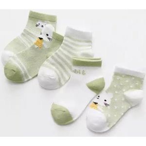 5 paar New born Baby sokken - set babysokjes - 0-6 maanden - groene babysokken - konijn - multipack - dierensokken