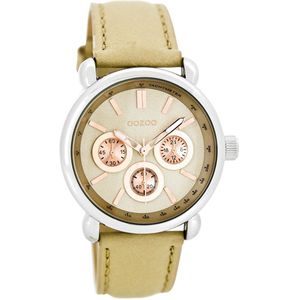 OOZOO Timepieces - Zilverkleurige horloge met zand leren band - C7135