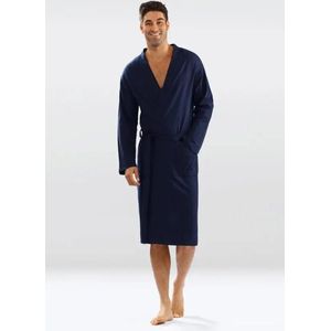 Lange herenbadjas uit katoen - heren kamerjas - katoen ochtendjas - DKaren Harry - marineblauw XL