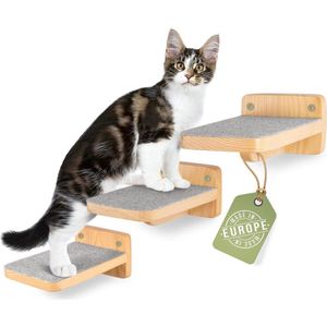 Klimwand katten I kattentrap set van 3 I wand klimmuur I kattenladder I extra onderdelen voor katten muur klimmen I maat M | krabpaal hout modern