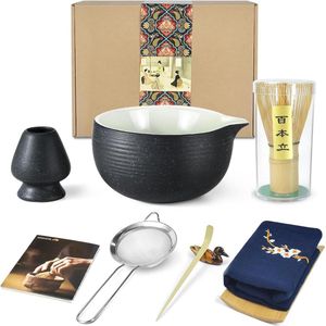 Japanse theeceremonie kom met schenktuit - Matcha-kit met blauwe hardsteen glazuur - garde theelepel matcha-poederzeef - matcha-theeservies - Usucha Koicha en Matcha