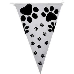 Vlaggenlijn wit met zwarte hondenpootjes - hond - verjaardag - dog - slinger