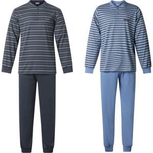 Gentlemen - 2 heren pyjama's 114237 - in navy-groen en raf-blauw - knoop hals - maat M