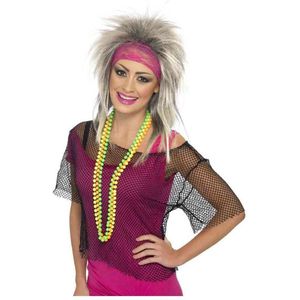 Smiffy's - Jaren 80 & 90 Kostuum - 80s Doorschijnend Topje Zwart - Zwart - Carnavalskleding - Verkleedkleding