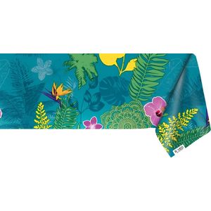Raved Tafelzeil Tropische Bloemen  140 cm x  160 cm - Blauw - PVC - Afwasbaar