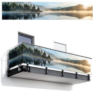 Balkonscherm 500x95 cm - Balkonposter Meer - Mist - Bergen - Landschap - Balkon scherm decoratie - Balkonschermen - Balkondoek zonnescherm