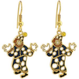 Behave Dames oorbel hanger emaille clown donker blauw en goud-kleur
