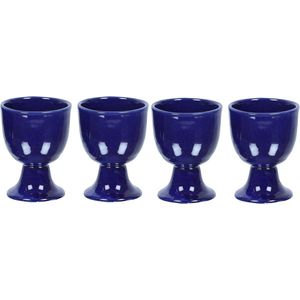 Zacht gekookte eierhouder set - keramische eierdopjes - aardewerk Housewarming geschenkset van 4 (blauw)