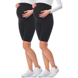 Be Mammy BE-BE20-228-LE-2P 2Pack Dames Zwangerschapsleggings Leggings - Sport - Vrijetijdsbroek - Kort - Katoen - Sporbroek - Yogabroek - Zwart/Zwart – L