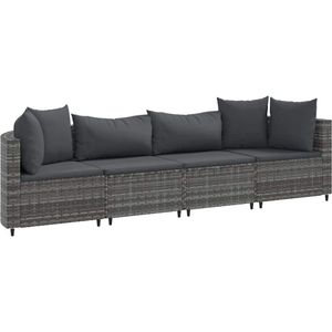 vidaXL Loungeset - Loungesets - Tuinset - Tuinbank - 4-delige Loungeset met kussens poly rattan grijs