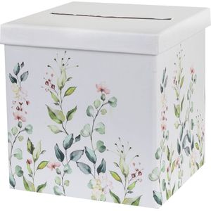 Santex Enveloppendoos bloemen - Bruiloft - wit/groen - karton - 20 x 20 cm