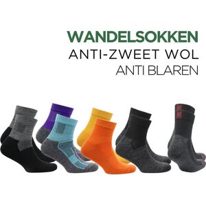 Norfolk - Wandelsokken - 2 paar - Anti Blaren Merino wol sokken met demping - Snelle Vochtopname Outdoorsokken - Leonardo QTR - Grijs - 39-42