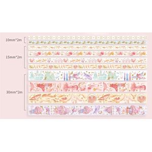 Roze Fantasie Washi Tape Geschenk Doos | Tien Verschillende Washi Tapes in Meerdere Kleuren en Patronen | Masking Tapes | Bullet Journal | Plakboeken | Inpakken | Versieringen | Geschenkdoos Stickers Stickervellen | Roze Dromen Koninklijk Dieren