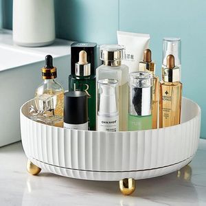 Make-up parfum organizer, 360° roterende cosmetische organisator, schoonheidsorganisator, cosmetische lade met grote capaciteit voor kaptafel, badkamerijdelheid aanrecht, wit