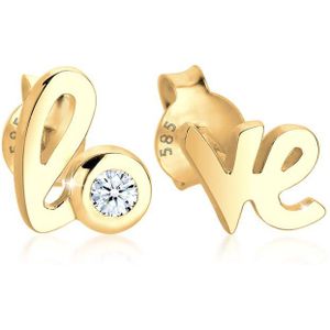 Elli PREMIUM Dames Oorbellen DameshengstenLiefdesbelettering Basic met Diamant (0,03 ct.) in 585 Geelgoud