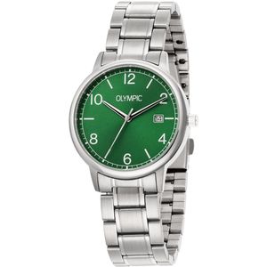 Olympic OL80HSS003 Henri Heren Horloge - Mineraalglas - Staal - Zilverkleurig - 37 mm breed - Quartz - Vouw/Vlindersluiting - 5 ATM (douchen)