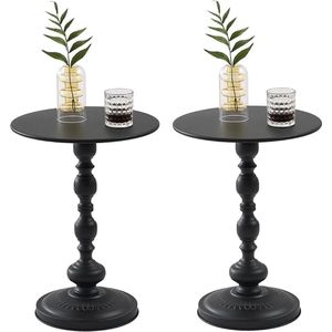 Salontafel, zwart, rond, set van 2 bijzettafels, zwart, rond, voor woonkamer, vintage bijzettafel, metaal, creatieve salontafel (zwart, 40 x 45 cm)