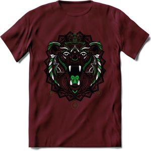 Beer - Dieren Mandala T-Shirt | Groen | Grappig Verjaardag Zentangle Dierenkop Cadeau Shirt | Dames - Heren - Unisex | Wildlife Tshirt Kleding Kado | - Burgundy - S