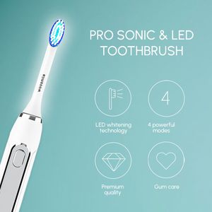 WOOSMILE - elektrische tandenborstel - SONISCH & LED technologie voor wittere tanden - 2 opzetborstels - 40000 Bewegingen per minuut - Batterij met lange levensduur - 4 Poetsopties - Tandvleesverzorging - timer
