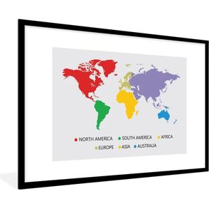 Fotolijst incl. Poster - Wereldkaart - Simpel - Kleurrijk - 120x80 cm - Posterlijst