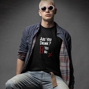 T-shirt Heren met print Are You Drunk? Yes / No | Zwart - Maat L | Festival Outfit | Ronde Hals | 100% Katoen