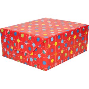 4x Inpakpapier rood met gekleurde stippen design op rol - 70 x 200 cm - kadopapier / cadeaupapier