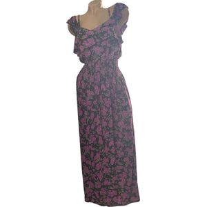 Dames maxi jurk met bloemenprint L/XL zwart/paars