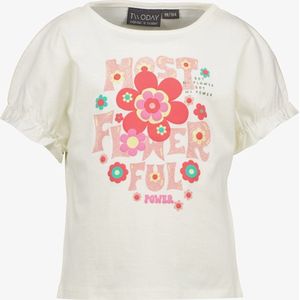 TwoDay meisjes T-shirt met bloemen en glitters - Wit - Maat 98/104