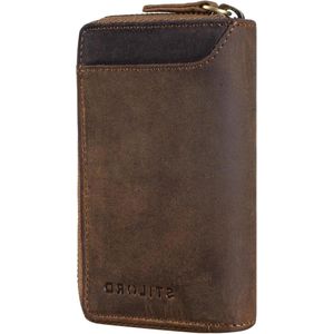 Kleine Sleuteletui van Leer Vintage Card Holder RFID Wallet met Sleutelhanger echt leer (middel-bruin)