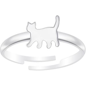 Joy|S - Zilveren kat poes ring - verstelbaar - voor kinderen