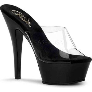 Pleaser - KISS-201 Muiltjes - Paaldans schoenen - 44 Shoes - Zwart/Transparant