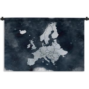Wandkleed EuropakaartenKerst illustraties - Europakaart op achtergrond van donkerblauwe waterverf Wandkleed katoen 150x100 cm - Wandtapijt met foto