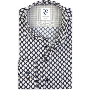 R2 Overhemd Lyocell Print Donkerblauw (navy) - Maat 39 - Heren - Overhemden Formeel