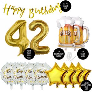 42 Jaar Verjaardag Cijfer ballon Mannen Bier - Feestpakket Snoes Ballonnen Cheers & Beers - Herman