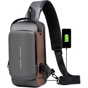 Schoudertas - Mannen - Vrouwen - Mode - Waterdichte Usb - Crossbody Bag - Anti-Diefstal - Reizen - Messenger - Sling - Mode - Design - Borst tas - Linker en rechter schouder - Zwart/Bruin