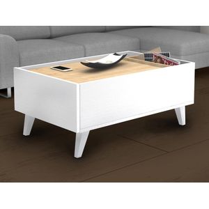 Vente-unique Salontafel met 1 lade en 2 nissen - Naturel en wit - ISALIA L 90 cm x H 40 cm x D 56 cm