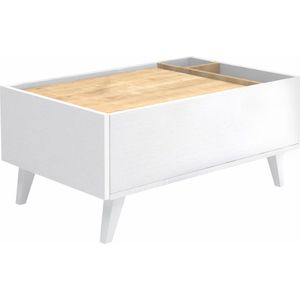 Vente-unique Salontafel met 1 lade en 2 nissen - Naturel en wit - ISALIA L 90 cm x H 40 cm x D 56 cm