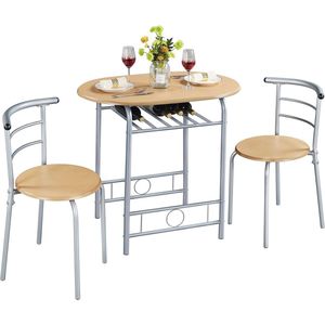 Eetkamergroep 3-delig met Houten Tafel en 2 Stoelen - Ruimtebesparend voor Balkon en Woonkamer