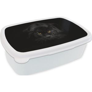 Broodtrommel Wit - Lunchbox - Brooddoos - Luipaard - Ogen - Zwart - 18x12x6 cm - Volwassenen