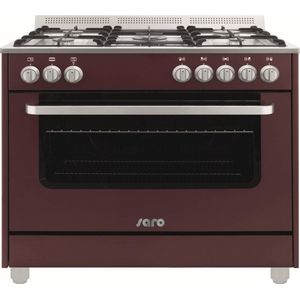 SARO Design gas fornuis - Bordeaux rood - 5 pits - wok - elektrische oven & grill met 11 functies - Design model  TS95C61LVI