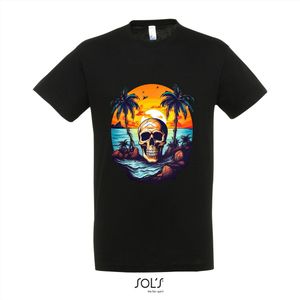 T-Shirt 1-172 Skull on Hollyday Island - 3xL, Zwart