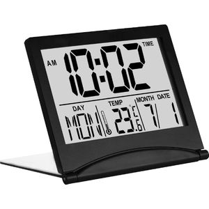 MMOBIEL Digitale Klok LCD Reiswekker Opvouwbaar - Bureau Klok Wekker Digitaal met Temperatuur en Datum Aanduiding - Zwart