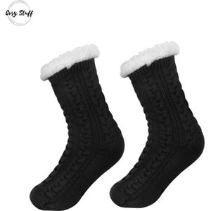 Cosy Stuff - Huissokken Dames en Heren - Zwart - Gevoerde sokken - Anti Slip Sokken - Fleece Sokken - Dikke Sokken - Slofsokken - Warme Sokken - Winter Sokken